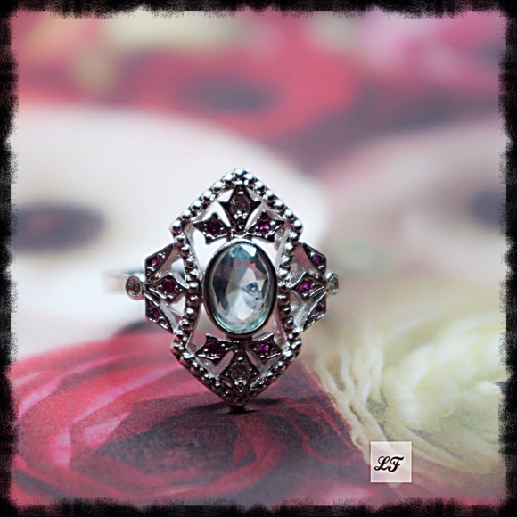 Boutique Brand Jewelry - Genuine Aquamarine and Ruby .925 Ring